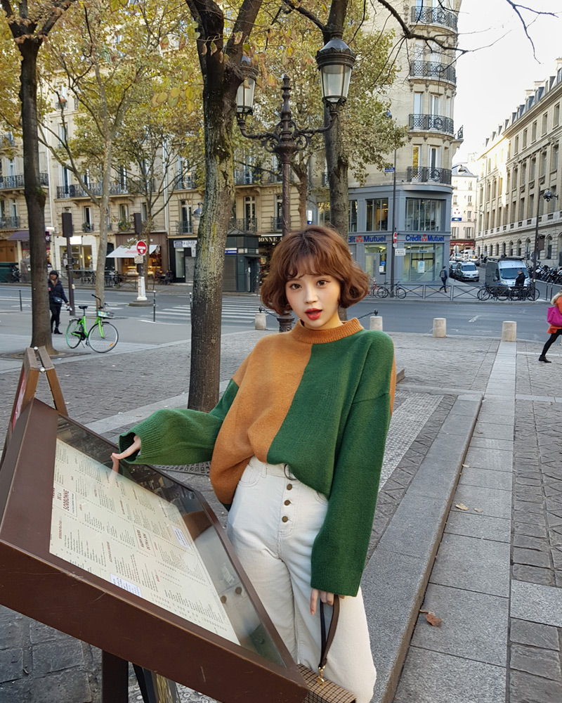 ♥Love in PARIS♥バイカラーラウンドネックニット・全3色 | DHOLIC | 詳細画像3