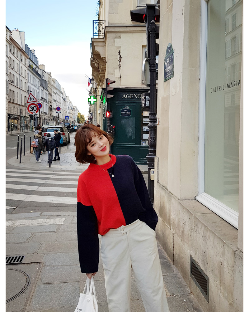 ♥Love in PARIS♥バイカラーラウンドネックニット・全3色 | DHOLIC | 詳細画像23