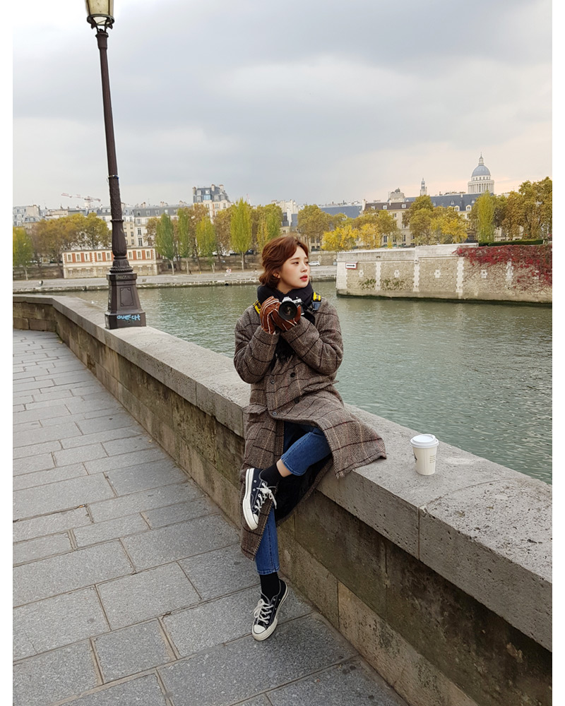 ♥Love in PARIS♥ウール混チェックパターンダブルロングコート・全2色 | DHOLIC | 詳細画像9