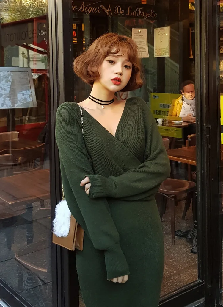 Vネックニットワンピース・全2色 | DHOLIC | 詳細画像1