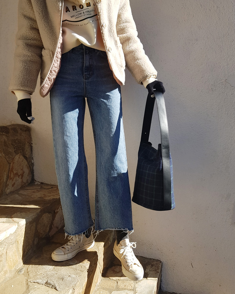 デニムパンツ カットオフ ワイドパンツ シンプル お洒落 全2色 カットオフワイドデニムパンツ・全2色 | レディースファッション