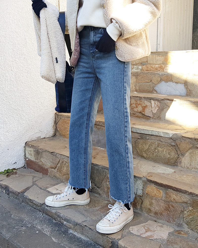 デニムパンツ カットオフ ワイドパンツ シンプル お洒落 全2色 カットオフワイドデニムパンツ・全2色 | レディースファッション