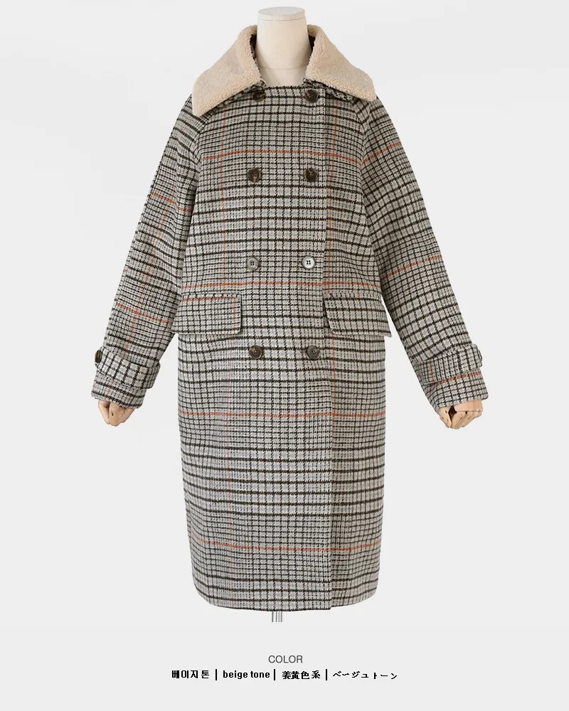 ボアカラーチェックダブルコート・全3色 | レディースファッション通販  
