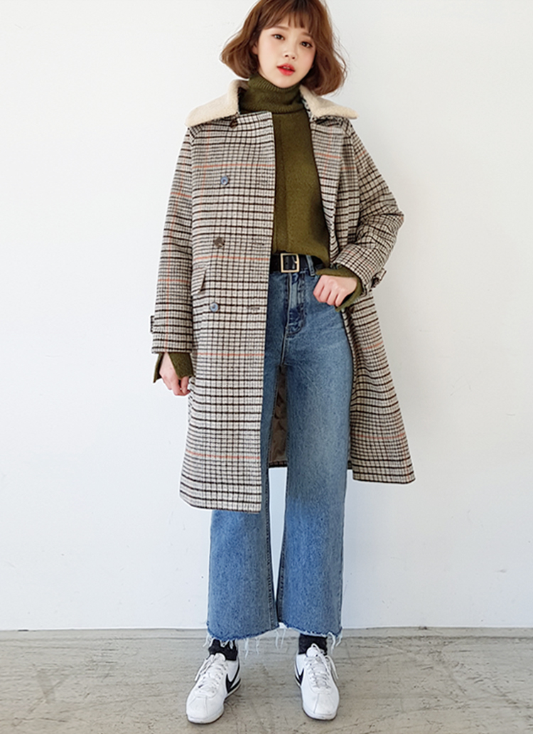 ダブルカラーチェックコート ボアカラーチェックダブルコート・全3色 | レディースファッション通販