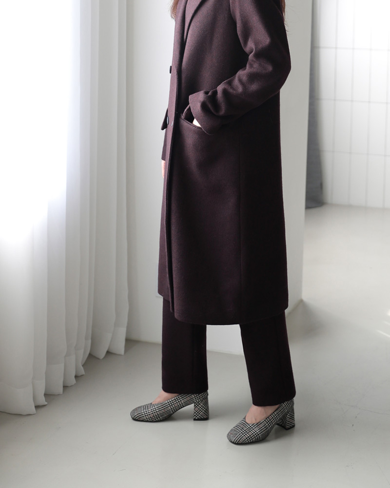 ダブルブレストロングコート&ハイウエストスラックスSET・全2色