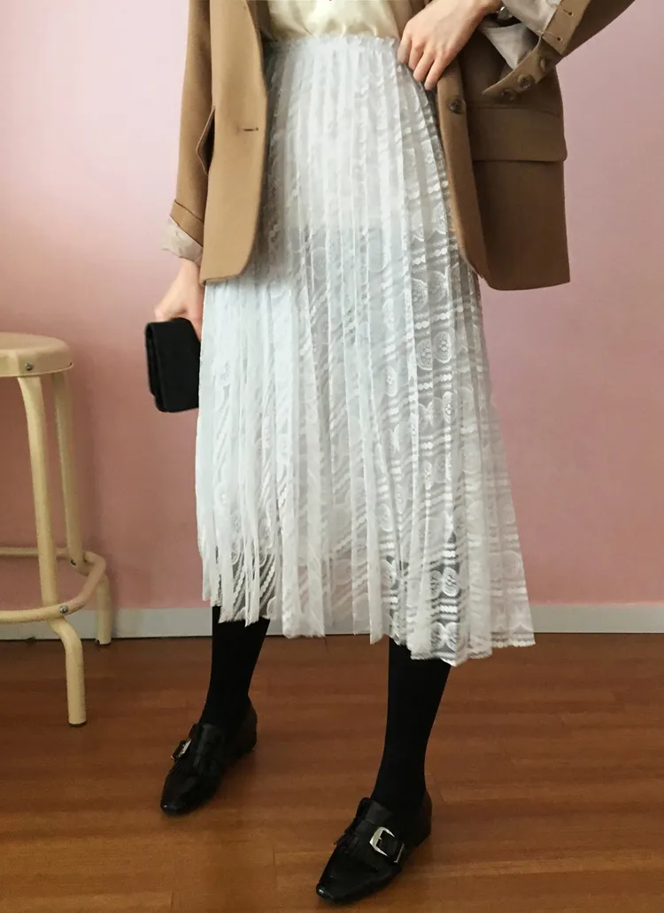 パターンレースプリーツスカート・全2色 | DHOLIC | 詳細画像1