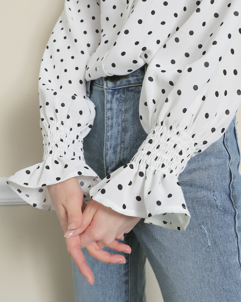 <font color=red><b>雑誌掲載商品○</b></font>シャーリングスリーブドットブラウス・全2色 | DHOLIC | 詳細画像2