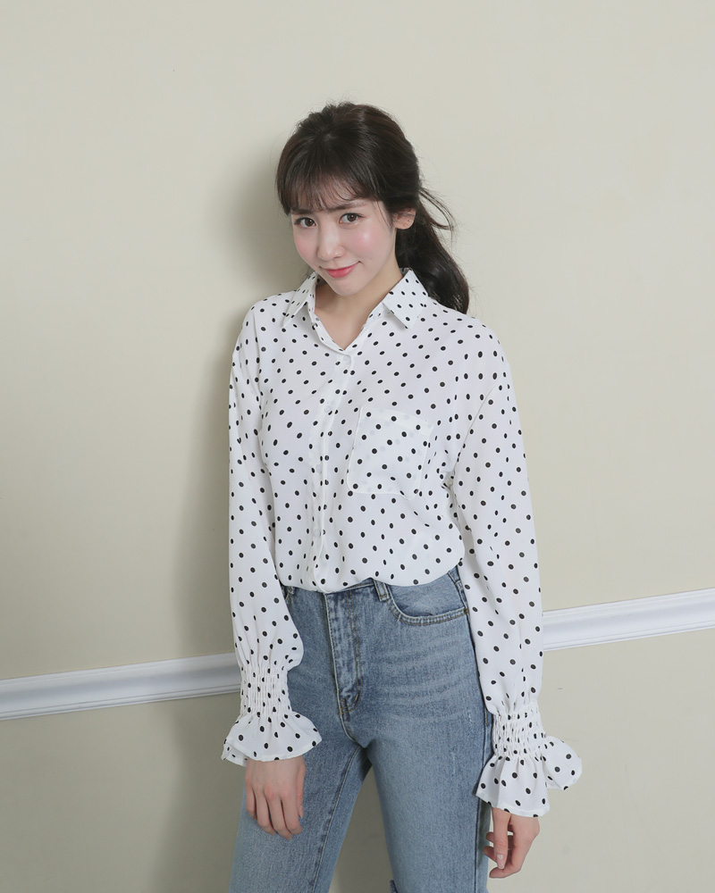 <font color=red><b>雑誌掲載商品○</b></font>シャーリングスリーブドットブラウス・全2色 | DHOLIC | 詳細画像3