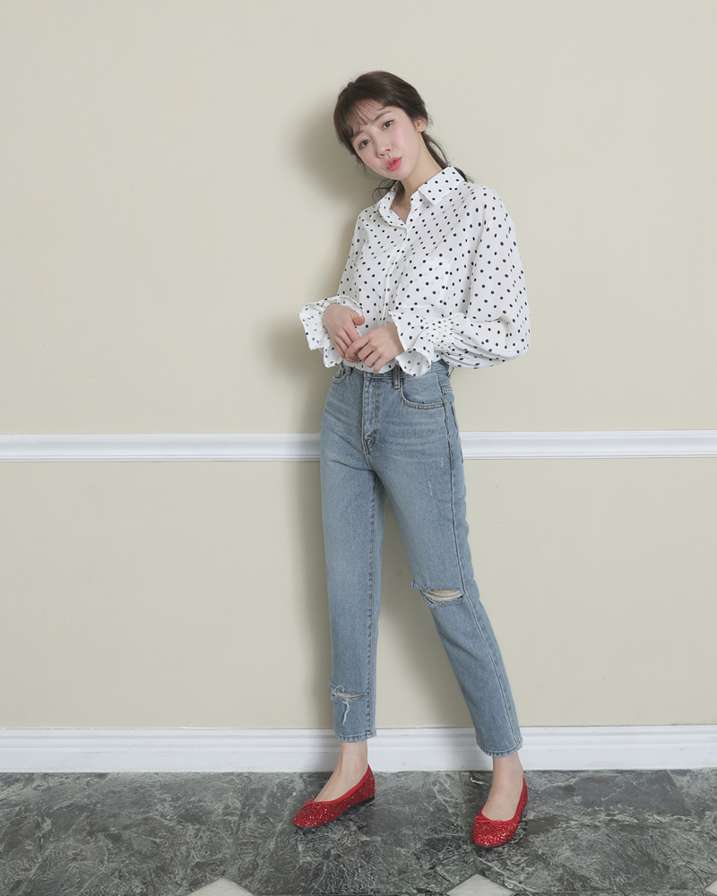 <font color=red><b>雑誌掲載商品○</b></font>シャーリングスリーブドットブラウス・全2色 | DHOLIC | 詳細画像6