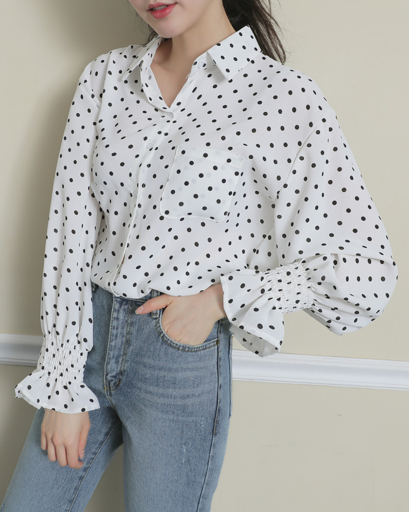 <font color=red><b>雑誌掲載商品○</b></font>シャーリングスリーブドットブラウス・全2色 | DHOLIC | 詳細画像7