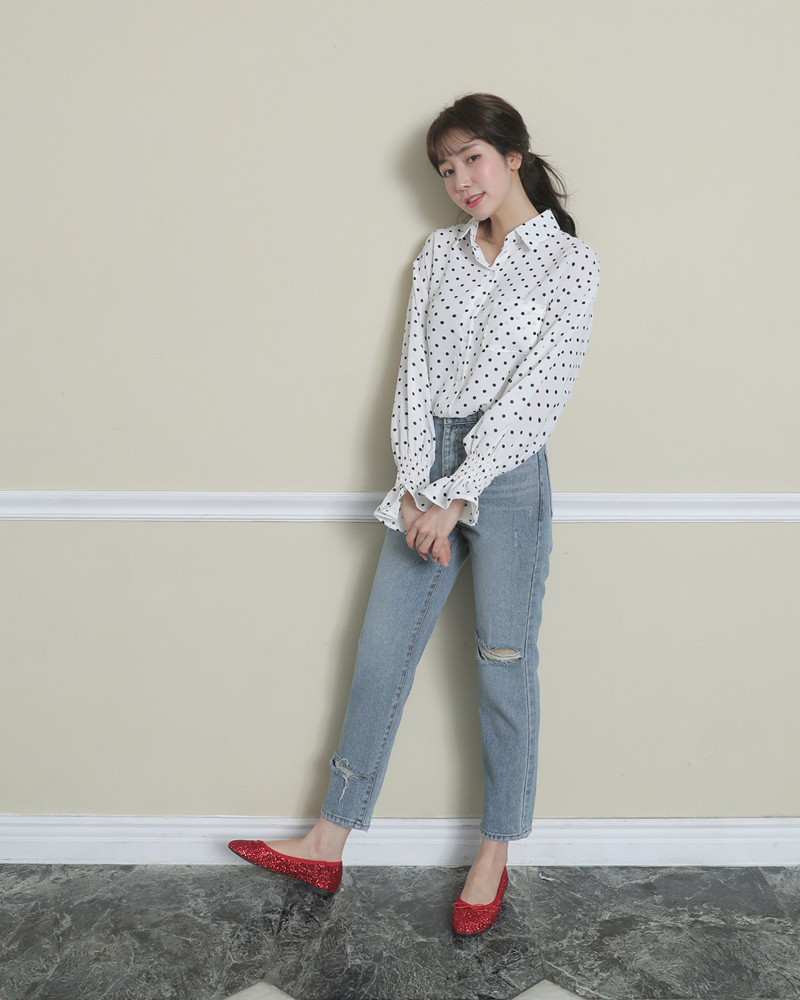 <font color=red><b>雑誌掲載商品○</b></font>シャーリングスリーブドットブラウス・全2色 | DHOLIC | 詳細画像10