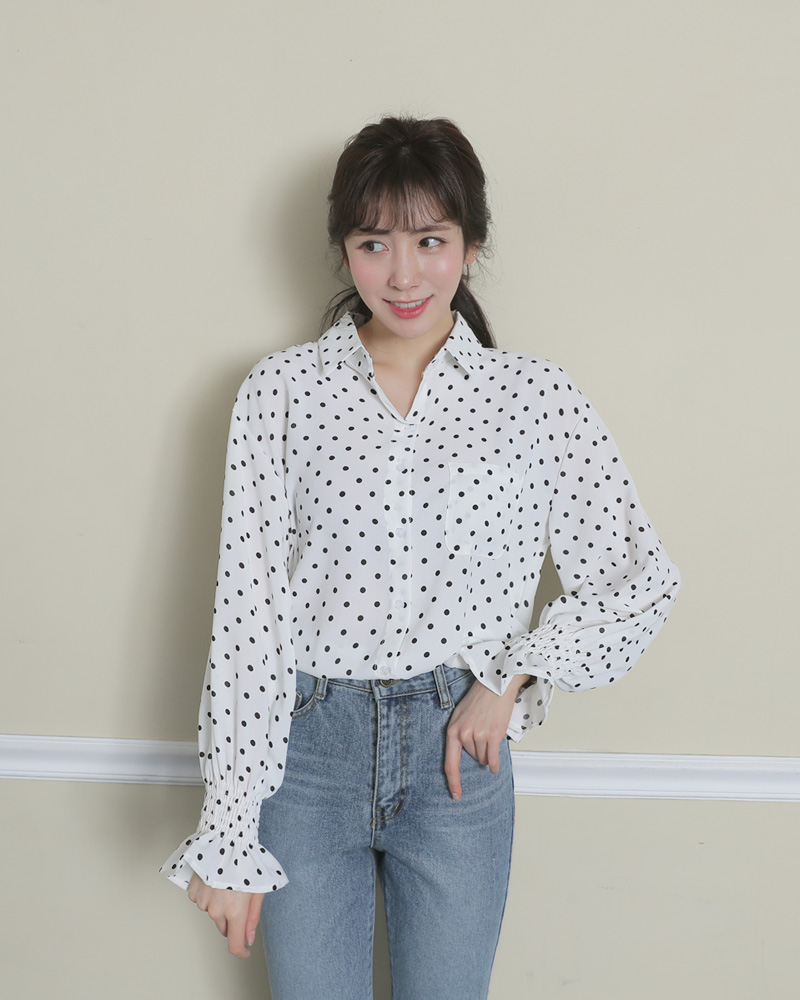 <font color=red><b>雑誌掲載商品○</b></font>シャーリングスリーブドットブラウス・全2色 | DHOLIC | 詳細画像12