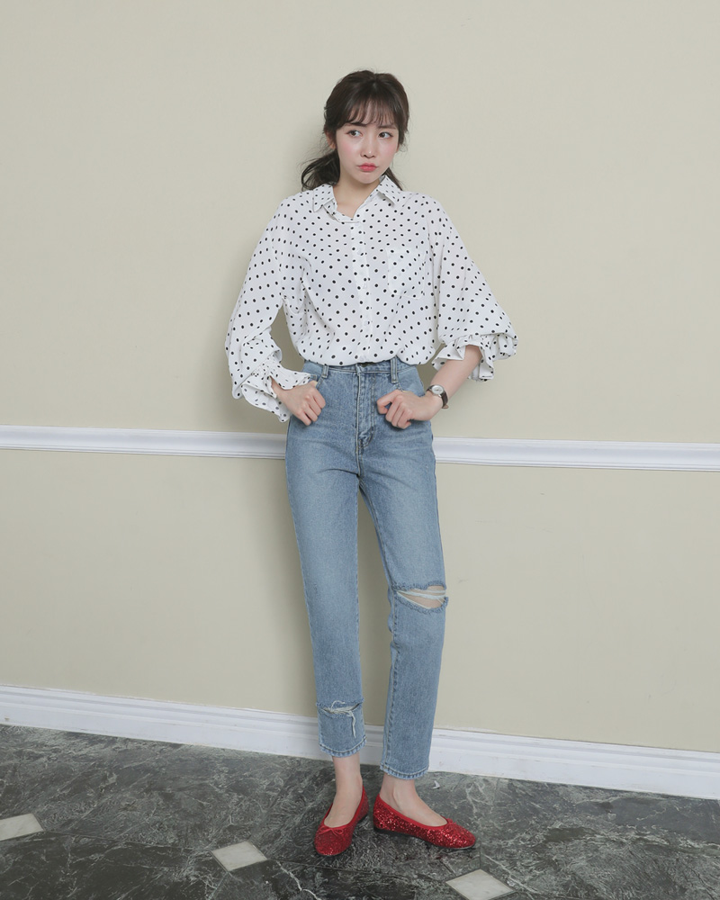 <font color=red><b>雑誌掲載商品○</b></font>シャーリングスリーブドットブラウス・全2色 | DHOLIC | 詳細画像15