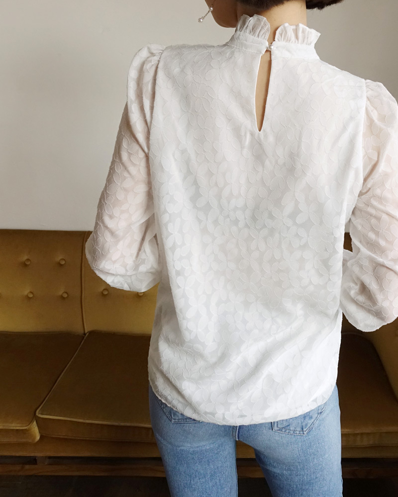 フリルネックパターンシアーブラウス・全2色 | DHOLIC | 詳細画像7