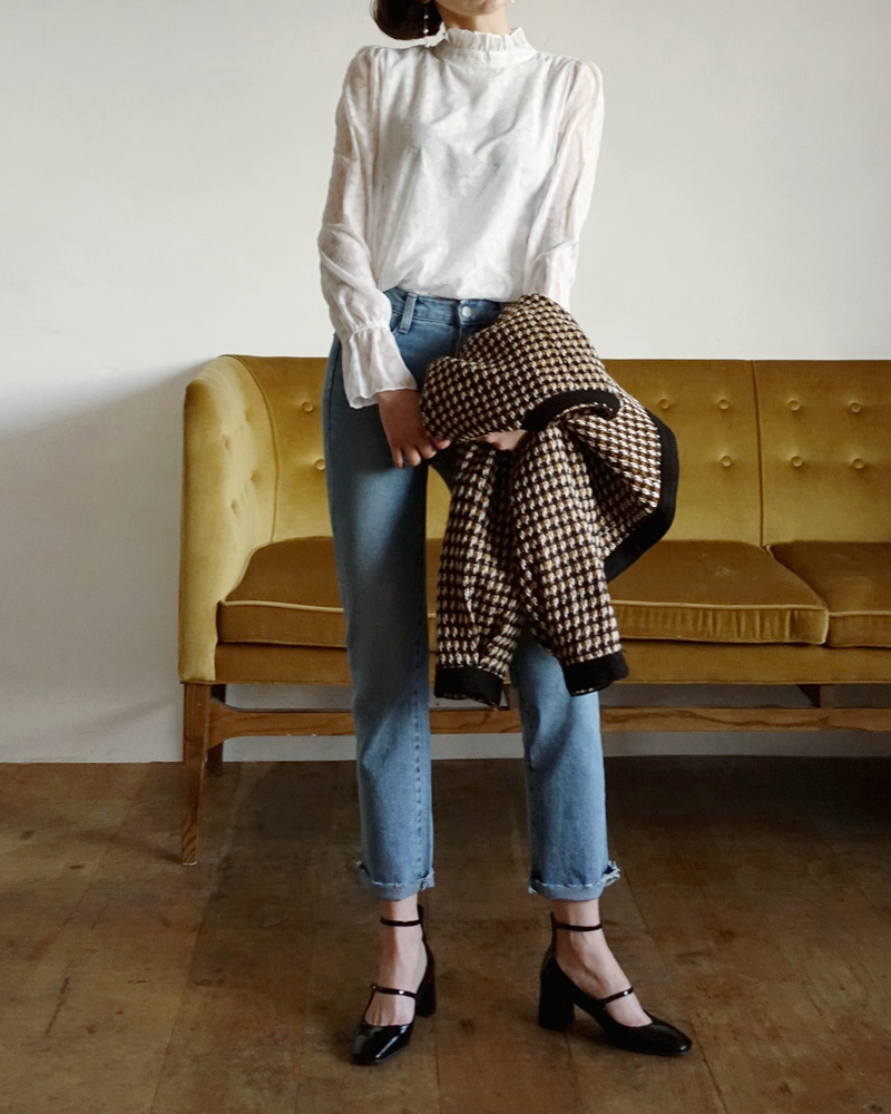 フリルネックパターンシアーブラウス・全2色 | DHOLIC | 詳細画像8