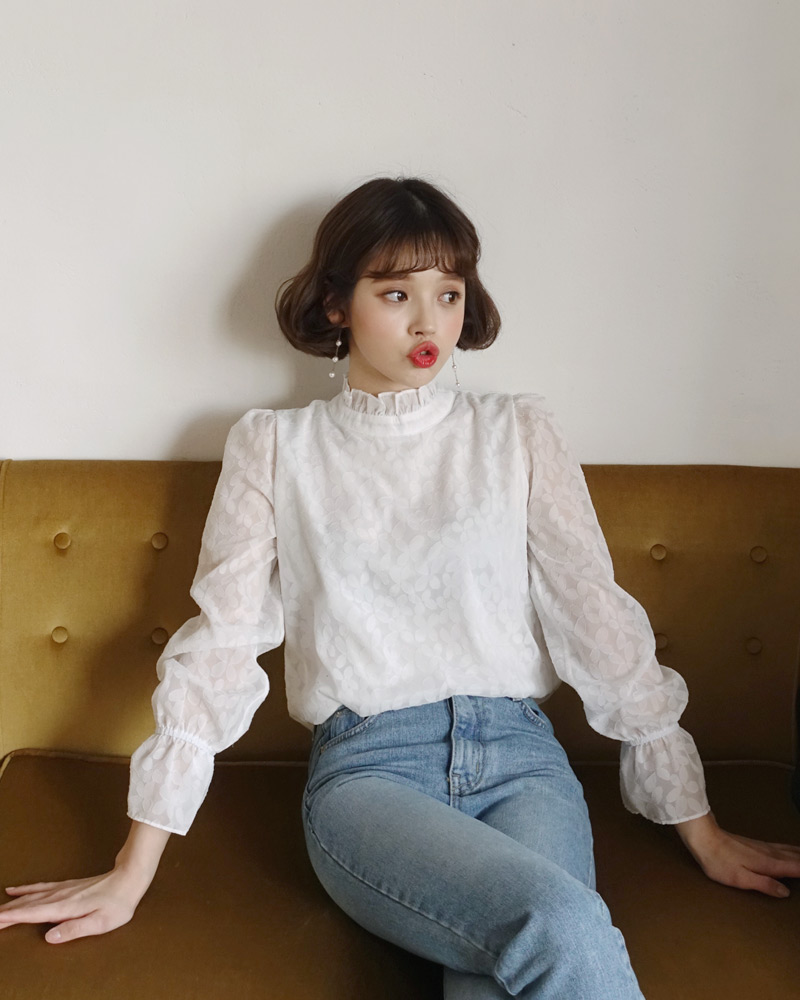 フリルネックパターンシアーブラウス・全2色 | DHOLIC | 詳細画像14