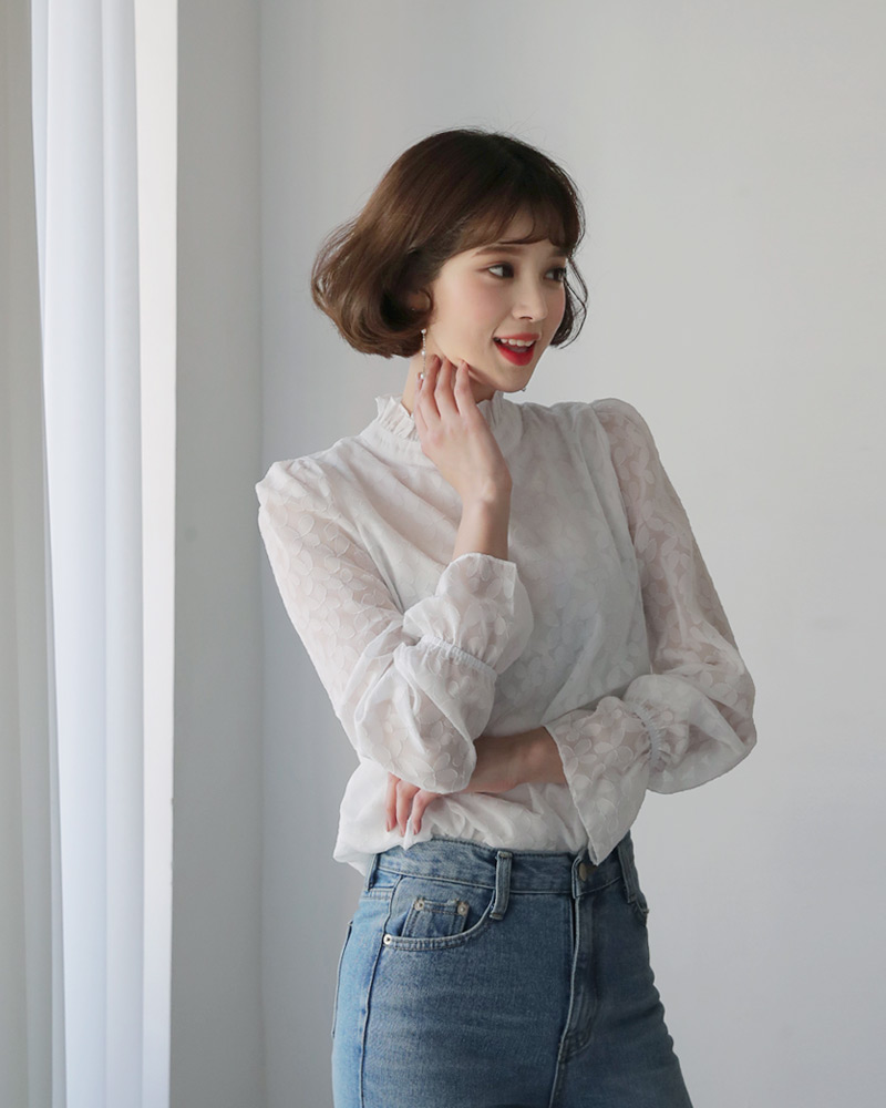 フリルネックパターンシアーブラウス・全2色 | DHOLIC | 詳細画像16