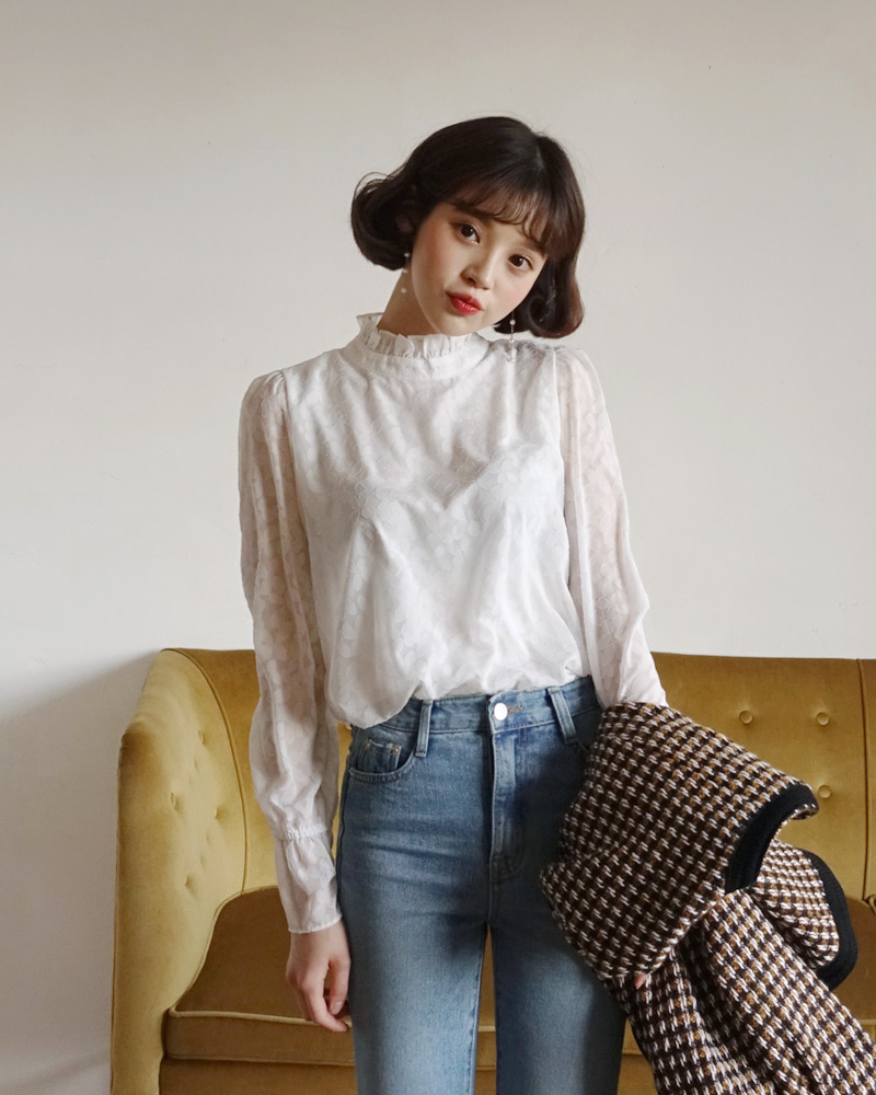 フリルネックパターンシアーブラウス・全2色 | DHOLIC | 詳細画像18