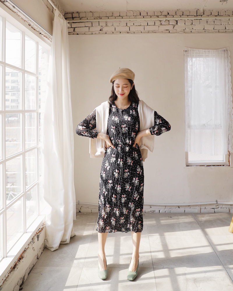 リンクルフローラルワンピース・全2色 | DHOLIC | 詳細画像2