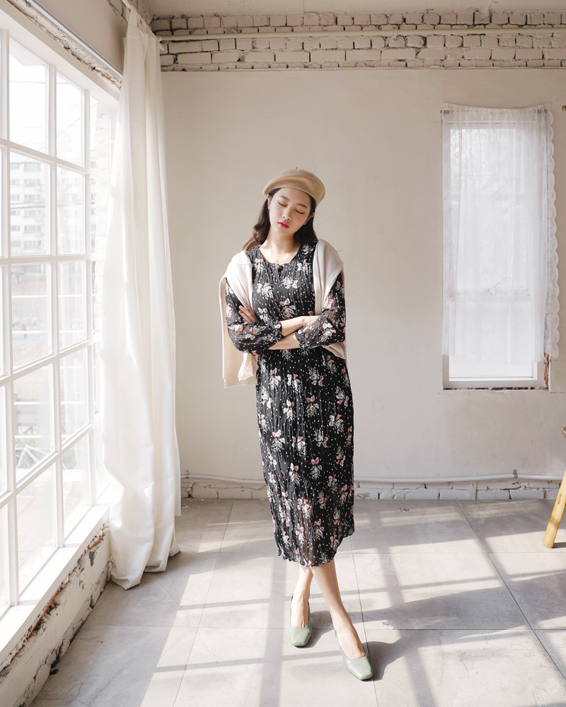 リンクルフローラルワンピース・全2色 | DHOLIC | 詳細画像3