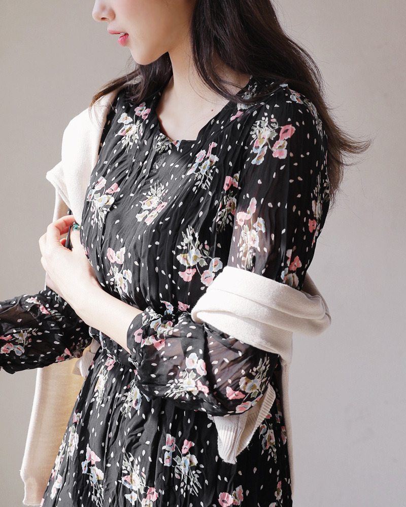 リンクルフローラルワンピース・全2色 | DHOLIC | 詳細画像4