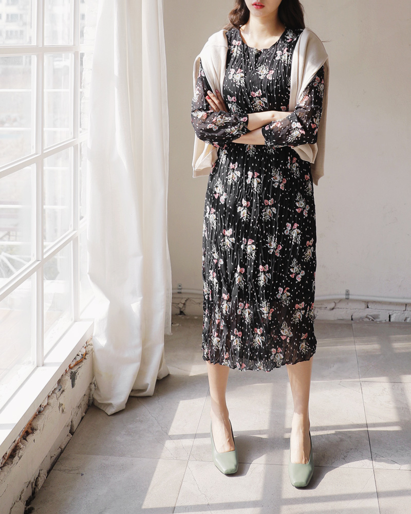 リンクルフローラルワンピース・全2色 | DHOLIC | 詳細画像5