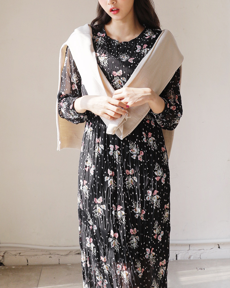 リンクルフローラルワンピース・全2色 | DHOLIC | 詳細画像9