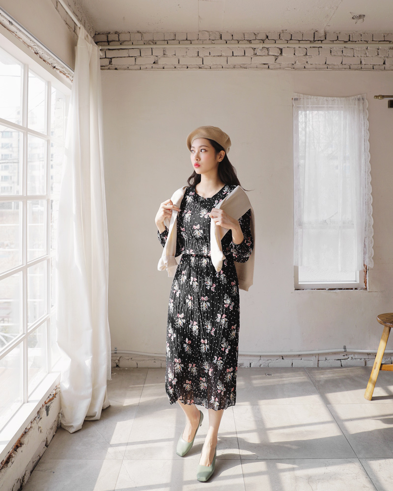 リンクルフローラルワンピース・全2色 | DHOLIC | 詳細画像13