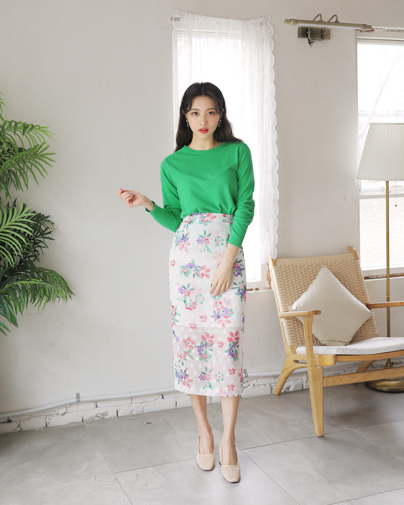 シフォンフローラルペンシルスカート・全2色 | DHOLIC | 詳細画像5