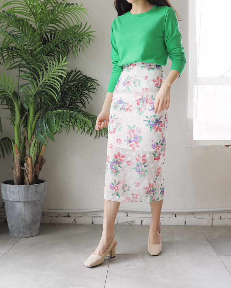 シフォンフローラルペンシルスカート・全2色 | DHOLIC | 詳細画像9
