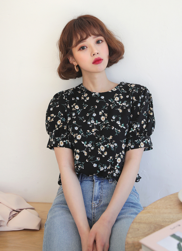 SOOR PLOOM 花柄パフスリーブTシャツ ブラウス シャツ 花柄パフスリーブレーストップス レディース