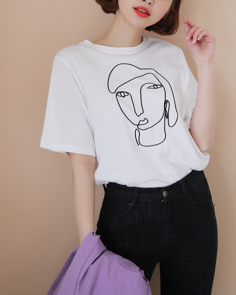 フェイス刺繍Tシャツ・全3色 | DHOLIC | 詳細画像23