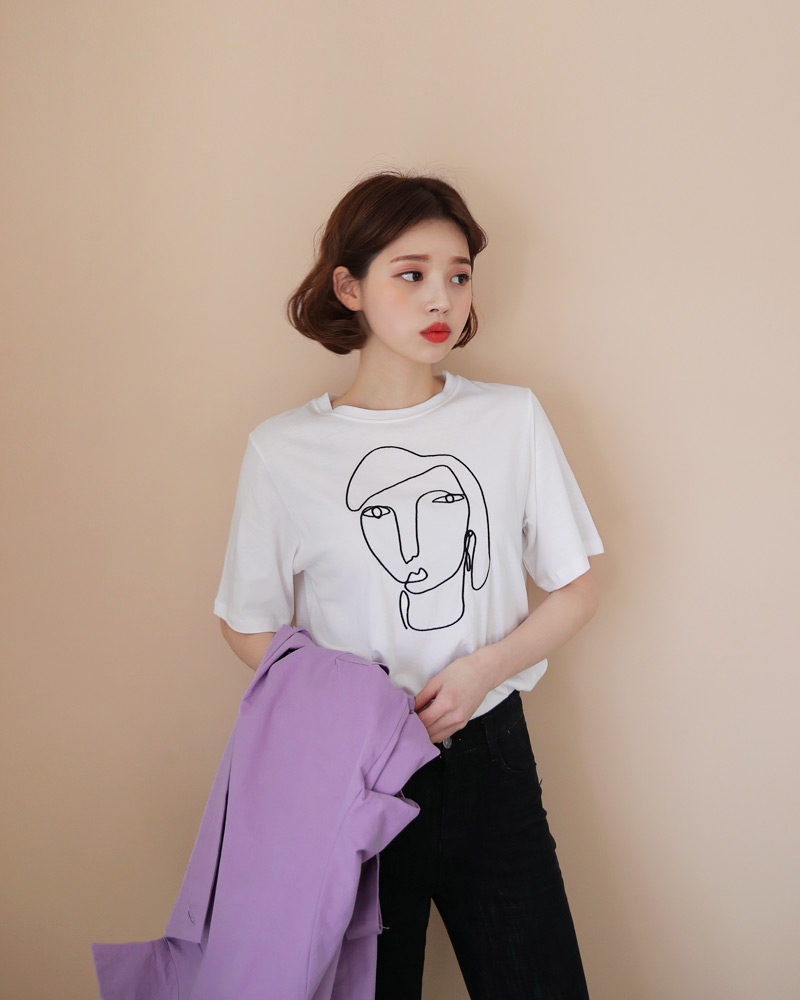 フェイス刺繍Tシャツ・全3色 | DHOLIC | 詳細画像24