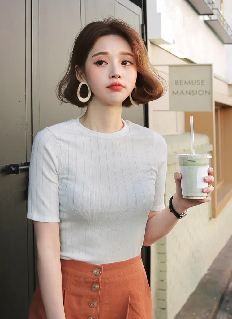 ショートスリーブリブTシャツ・全4色 | DHOLIC | 詳細画像1