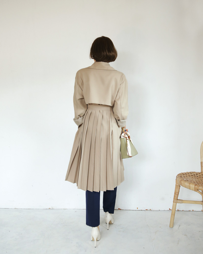 ストラップSETバックプリーツトレンチコート・全1色