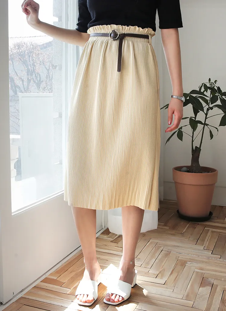 <font color=red><b><人気商品再入荷> </b></font>ベルトSETプリーツミディスカート・全3色 | DHOLIC | 詳細画像1