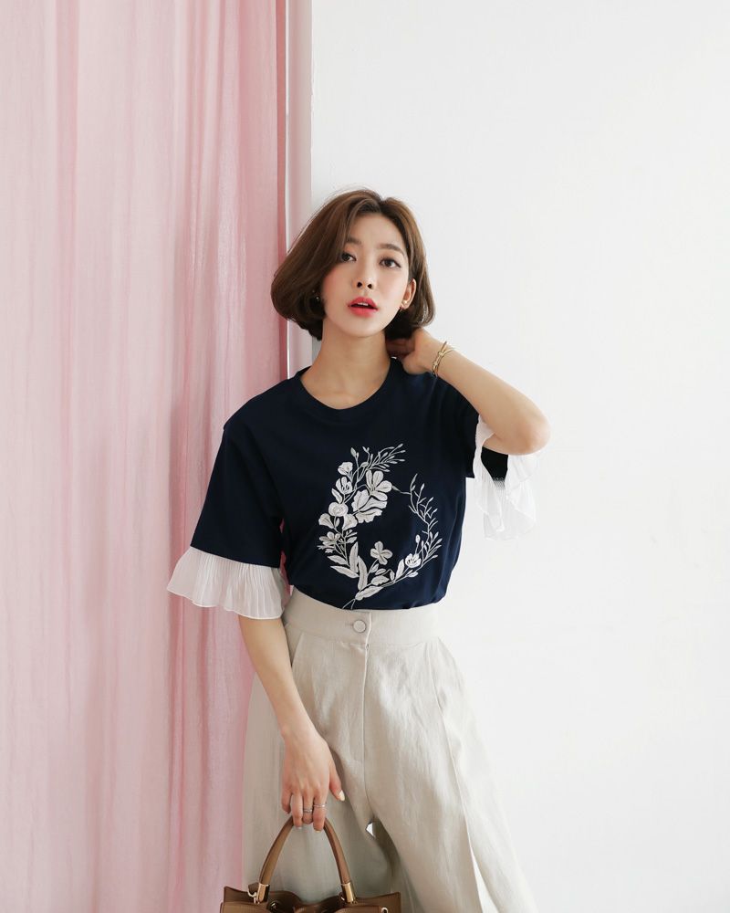 花柄刺繍フリルスリーブTシャツ・全3色 | DHOLIC PLUS | 詳細画像2
