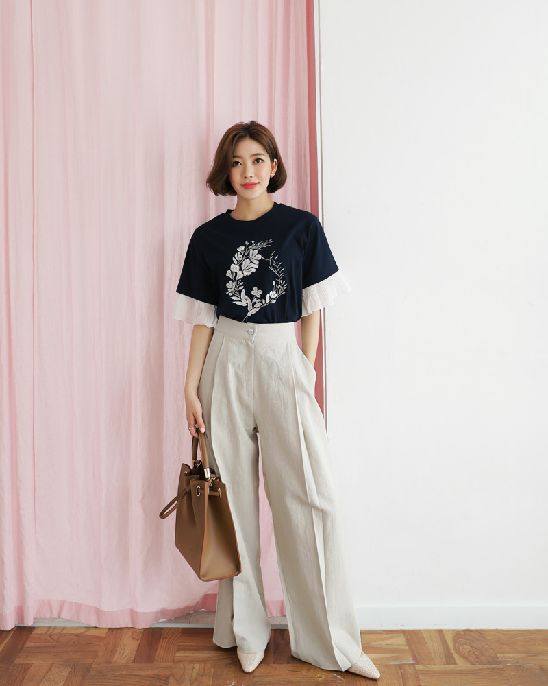 花柄刺繍フリルスリーブTシャツ・全3色 | DHOLIC PLUS | 詳細画像3