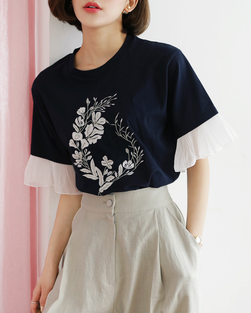 花柄刺繍フリルスリーブTシャツ・全3色 | DHOLIC PLUS | 詳細画像5