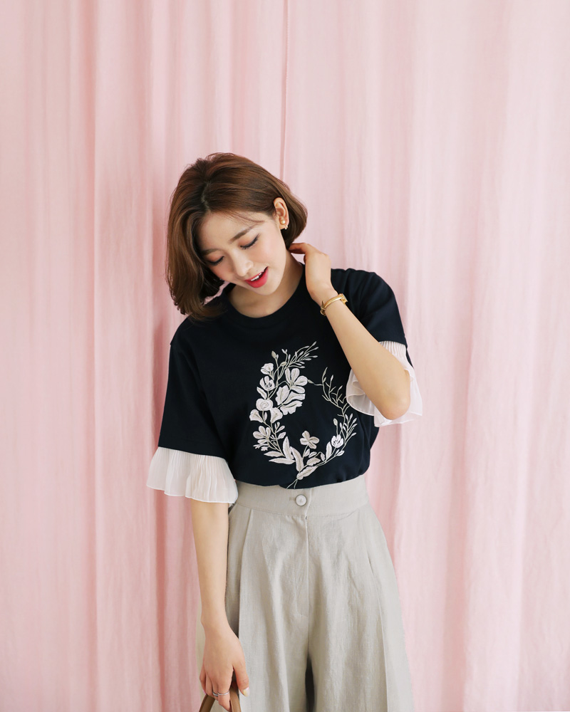 花柄刺繍フリルスリーブTシャツ・全3色 | DHOLIC PLUS | 詳細画像6