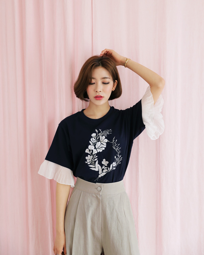 花柄刺繍フリルスリーブTシャツ・全3色 | DHOLIC PLUS | 詳細画像8