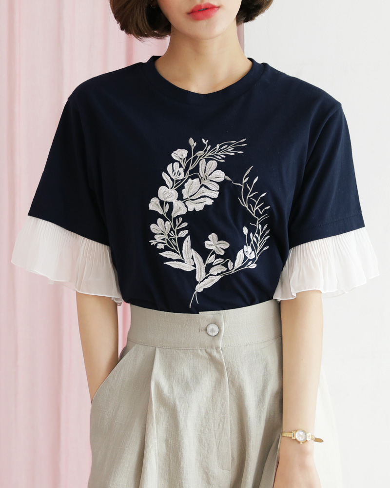 花柄刺繍フリルスリーブTシャツ・全3色 | DHOLIC PLUS | 詳細画像9