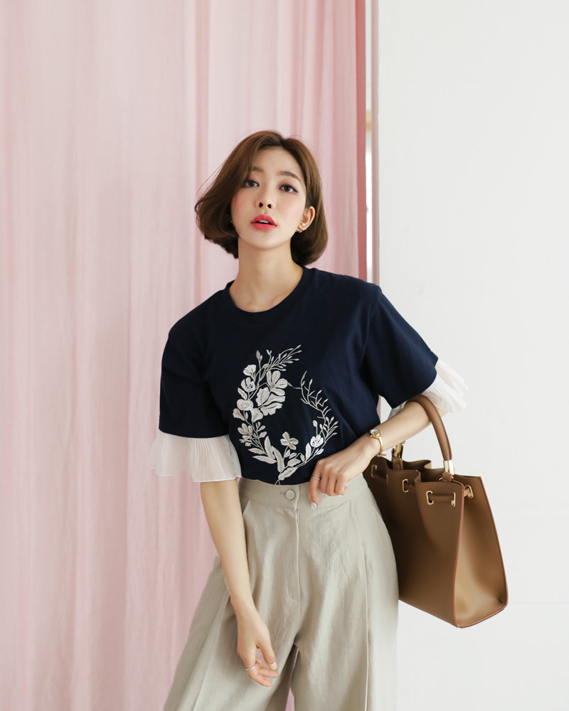 花柄刺繍フリルスリーブTシャツ・全3色 | DHOLIC PLUS | 詳細画像10