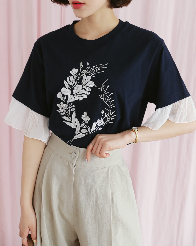 花柄刺繍フリルスリーブTシャツ・全3色 | DHOLIC PLUS | 詳細画像13