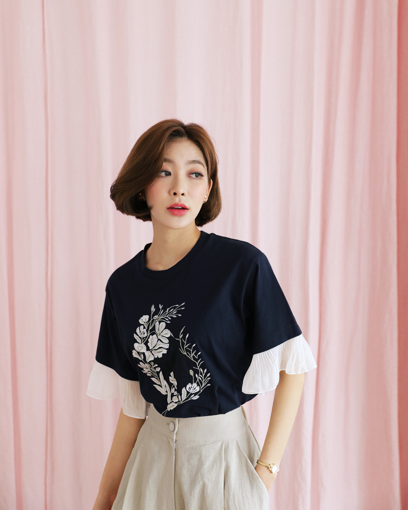 花柄刺繍フリルスリーブTシャツ・全3色 | DHOLIC PLUS | 詳細画像14