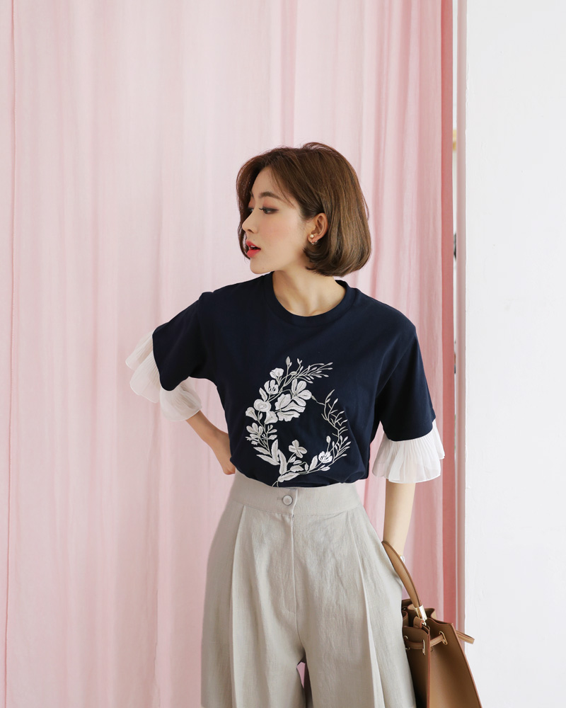 花柄刺繍フリルスリーブTシャツ・全3色 | DHOLIC PLUS | 詳細画像18