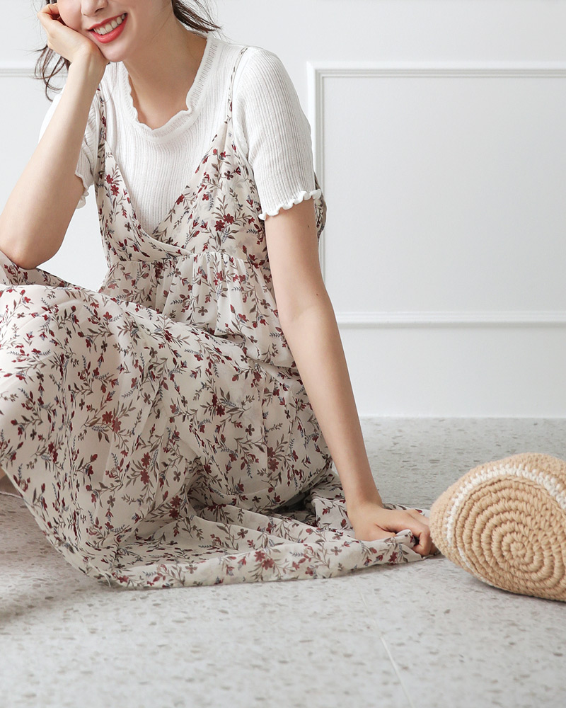 ⭐️人気新作 ♡ A.L.C 花柄ロングキャミワンピース 新品♡　015 Vネック花柄ロングキャミワンピース・全2色 | レディース