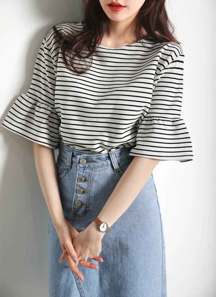 ボーダーラッフルスリーブTシャツ・全2色 | DHOLIC | 詳細画像1