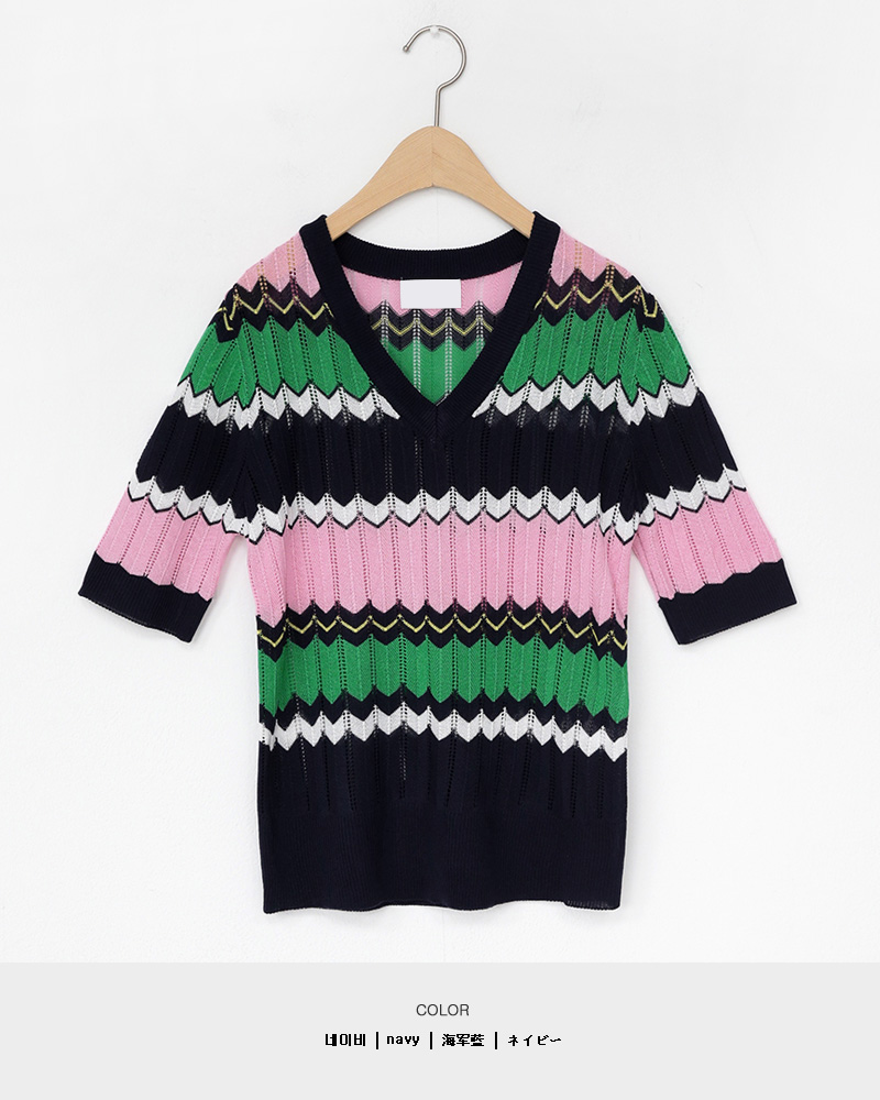 Vネックジグザグ配色ニット・全3色 | DHOLIC PLUS | 詳細画像22