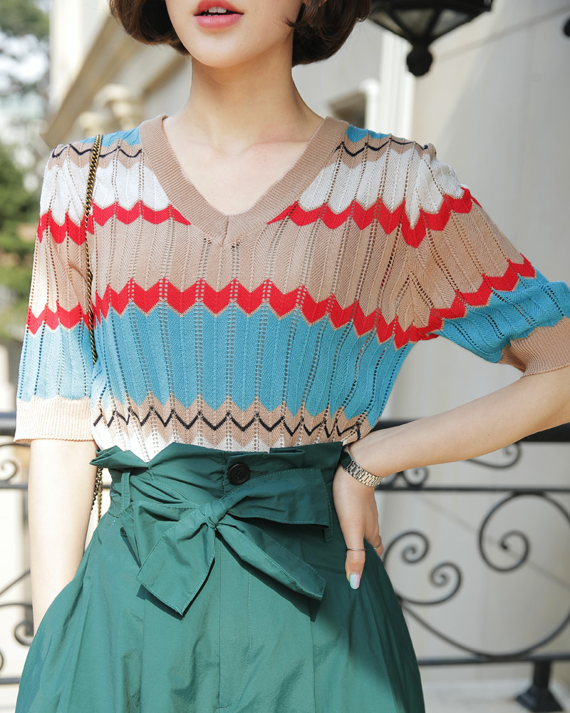 Vネックジグザグ配色ニット・全3色 | DHOLIC PLUS | 詳細画像5